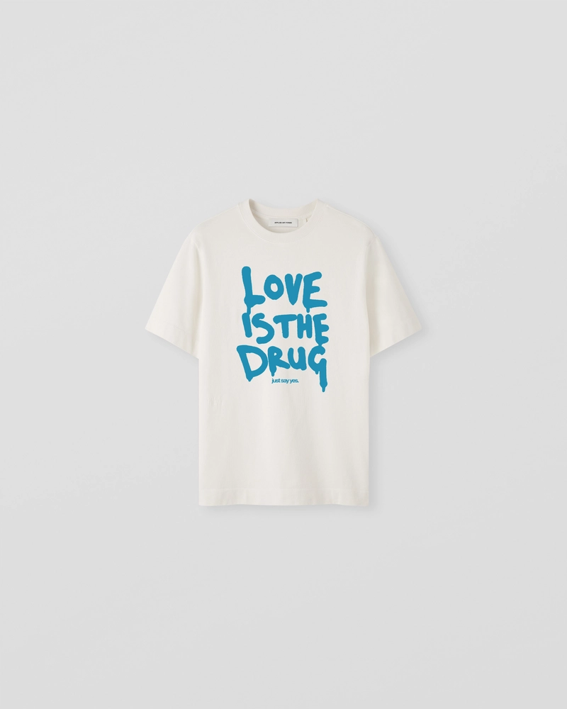 Image of LM1-1 T-Shirt Light Ecru & Blue [Love is the Drug]